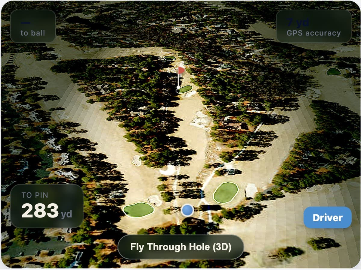 Vance tracking a live round over GPS: hole view, shot distance, and the shot log building itself